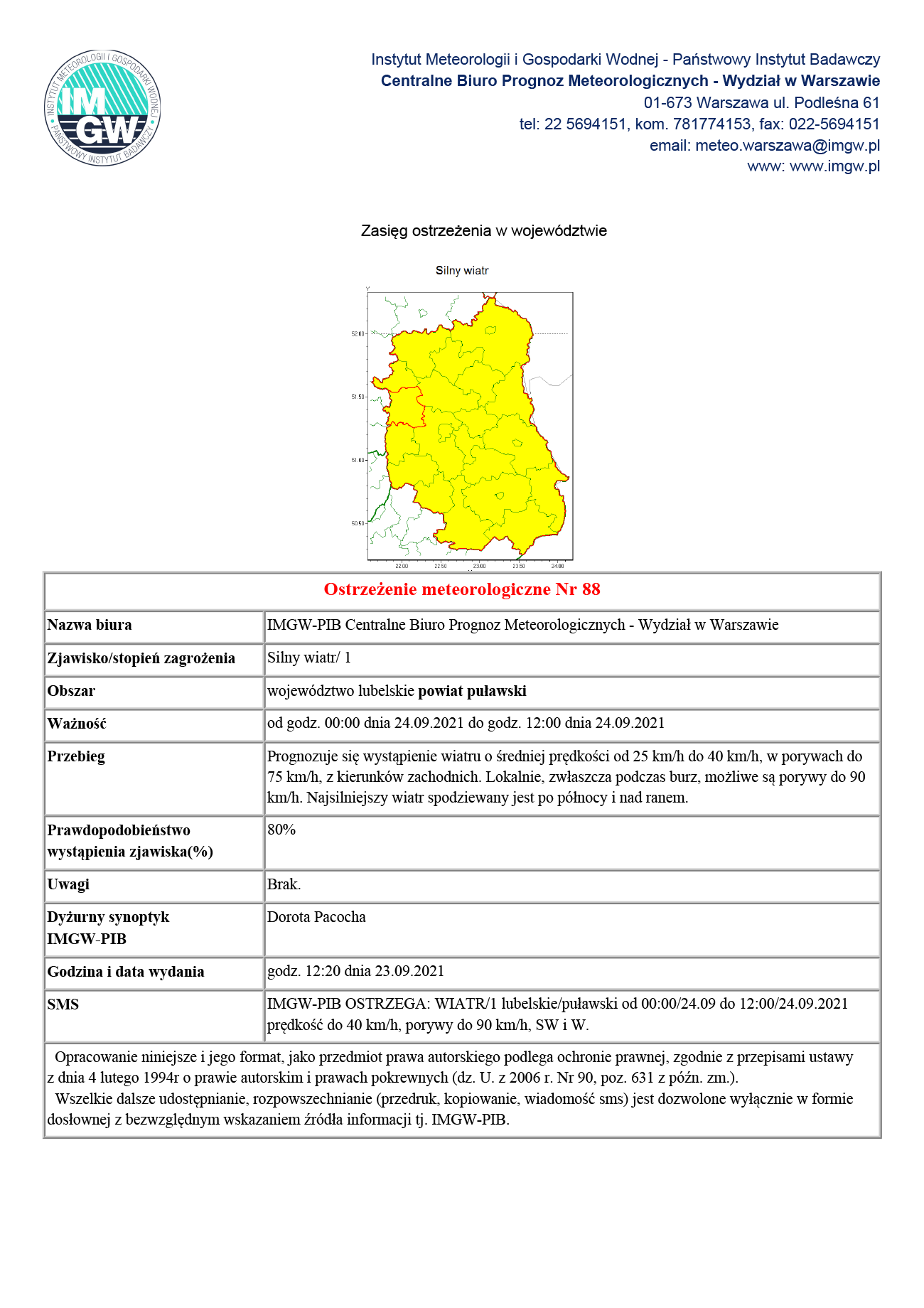 IMGW: Ostrzeżenie przed silnym wiatrem