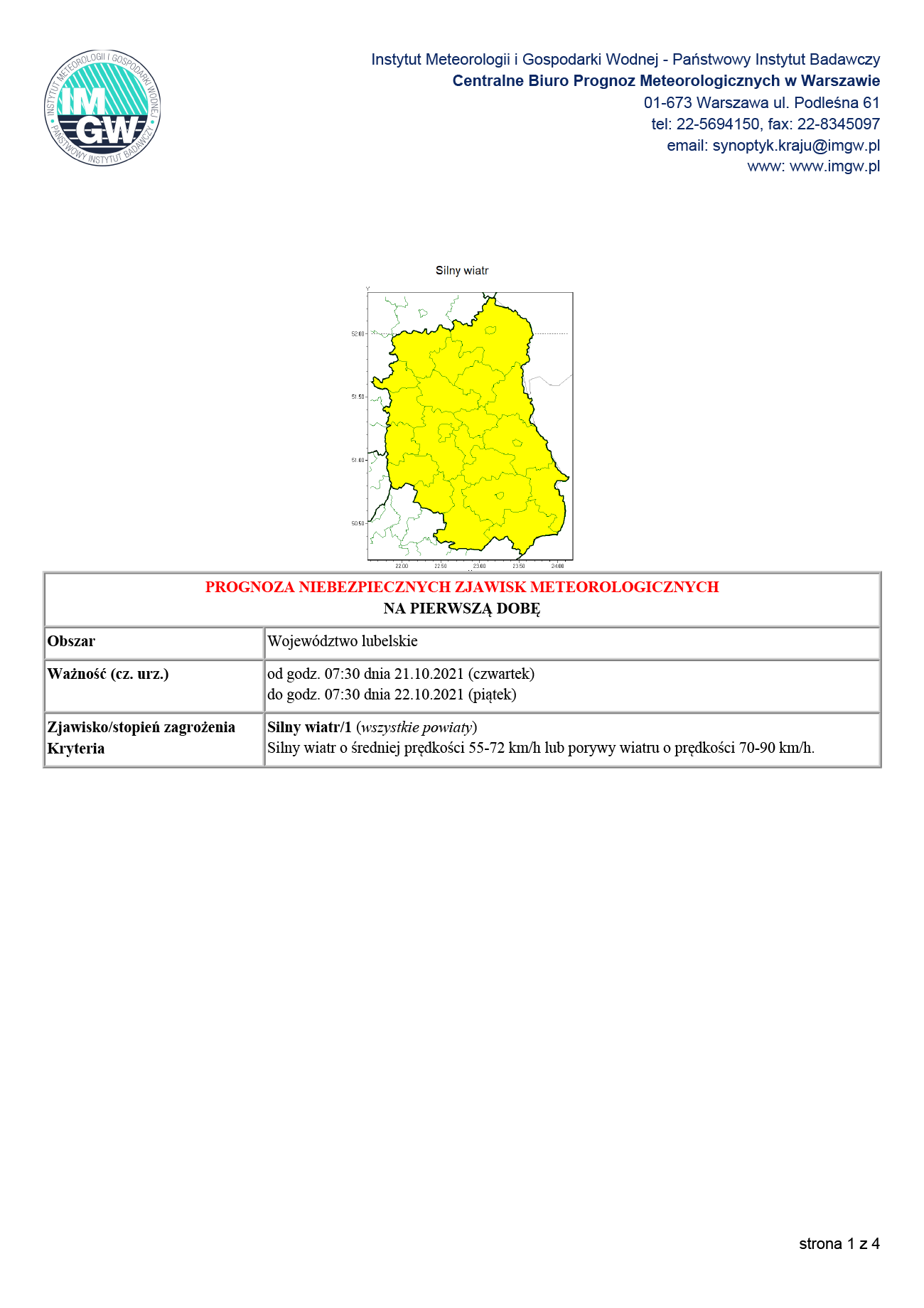 Ostrzeżenie IMGW przed silnym wiatrem