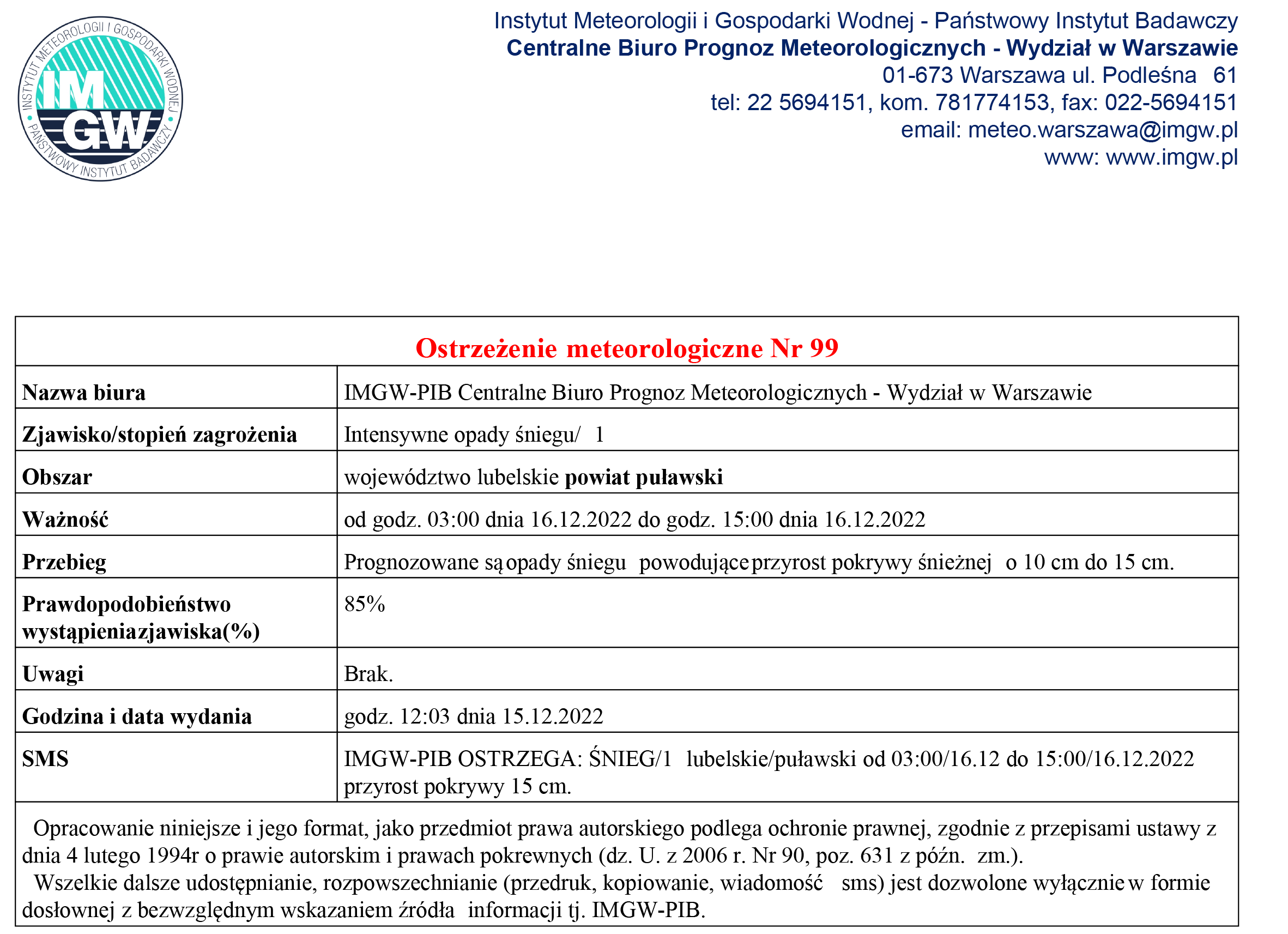 IMGW: Ostrzeżenie przed intensywnymi opadami śniegu